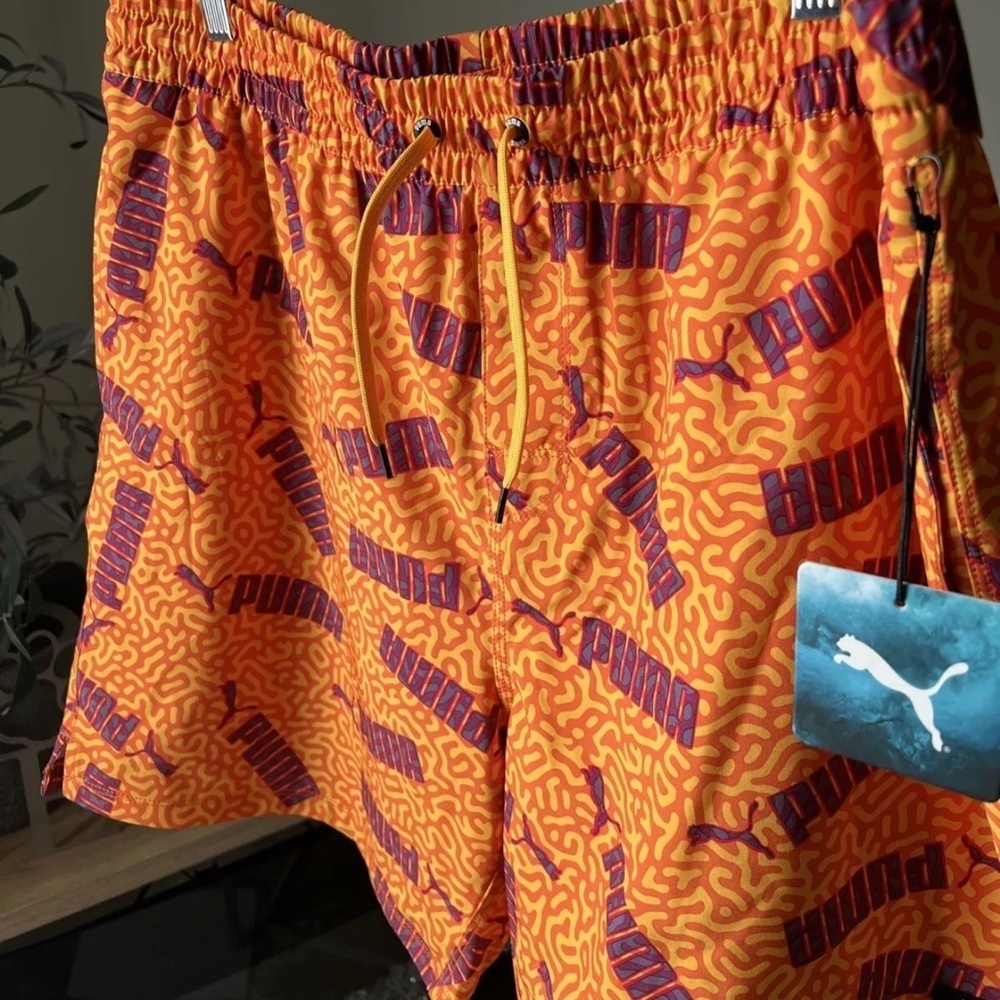 Puma No Fade Swim Trunk 7in Inseam Size XL Orange W/Logo Accent NEW $55 - Picture 3 of 11